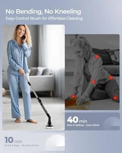 MayKing Electric Spin Scrubber – 9 Brush Heads, 3-Speed, Adjustable & Cordless for Bath, Tile, Floor Cleaning