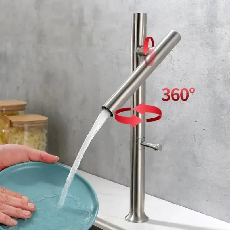 304 Stainless Steel Kitchen Sink Faucet Mixer Water Cold Hot Taps Single Handle 360 Rotation Ceramic Valve Folding with Hose