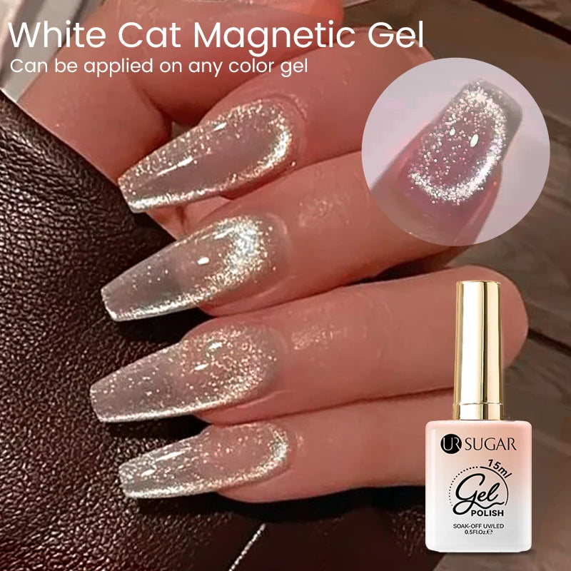 UR SUGAR Silver Cat Magnetic Gel Nail Polish 15ml Vernis Semi Permanent Moonlight White Transparent Glass Nail Gel With Magnet
