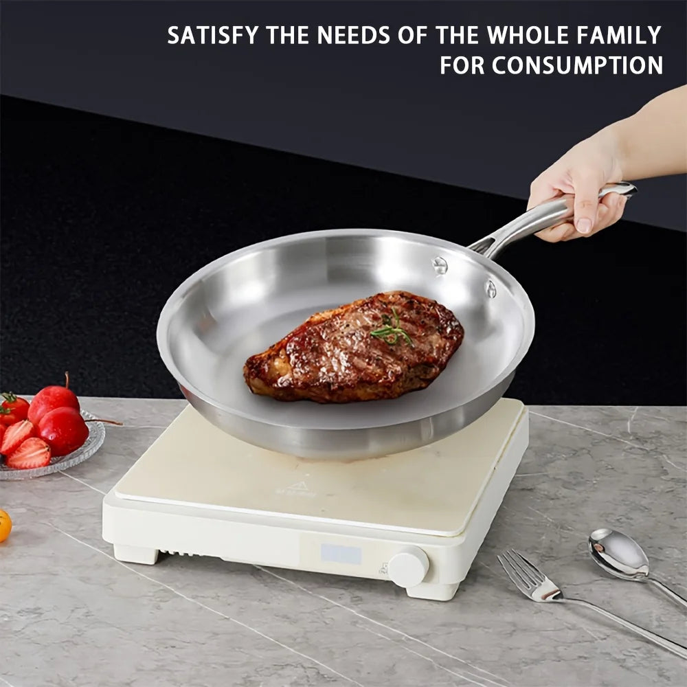 24/26/28cm Stainless Steel Non-Stick Skillet, Thick Bottom, No Coating, Compatible with Induction Cooktops and Gas Stoves