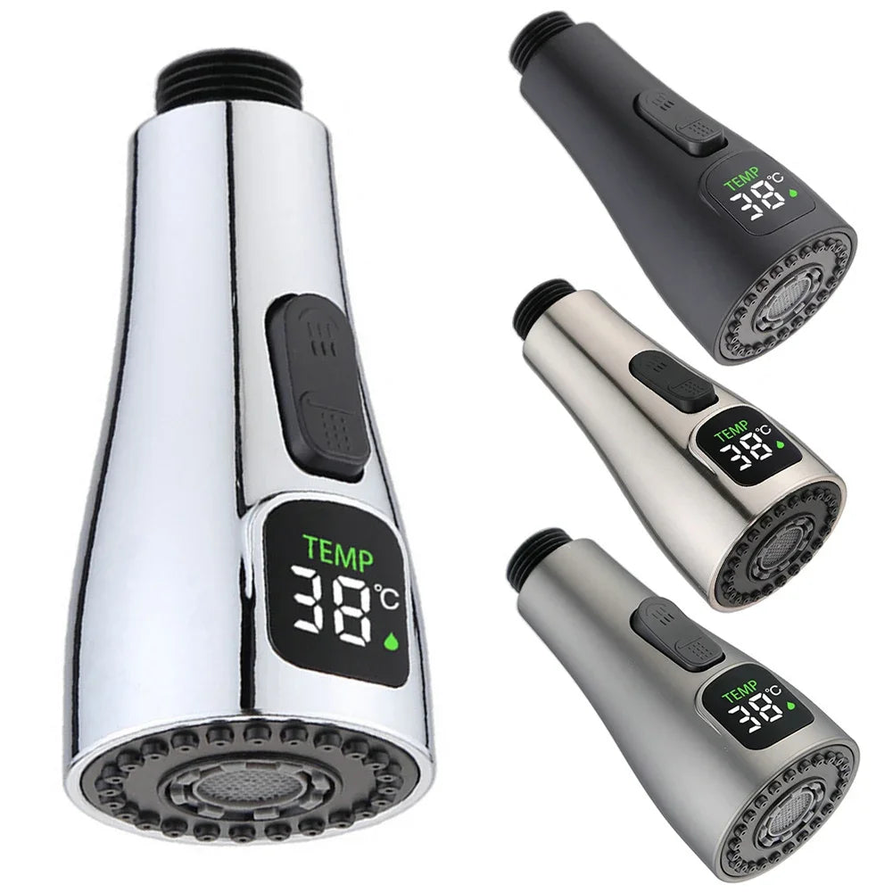 Kitchen Faucet Nozzle Pull Out Sink Water Tap Nozzle LED Digital Display Faucet Adapter Universal 1/2" Taps Bubbler Connector