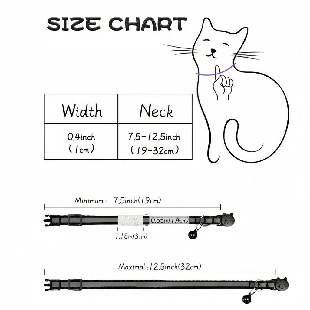 13 Colors Custom Engraved Reflective Cat Collar with Safety Buckle & Bell, Adjustable Personalized Pet Collar for Small Cats