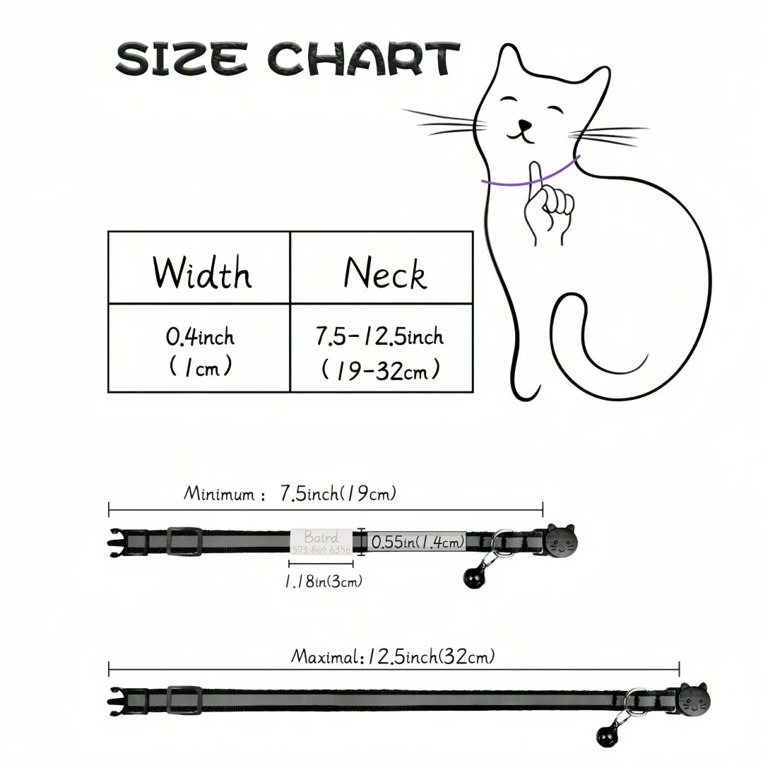 13 Colors Custom Engraved Reflective Cat Collar with Safety Buckle & Bell, Adjustable Personalized Pet Collar for Small Cats