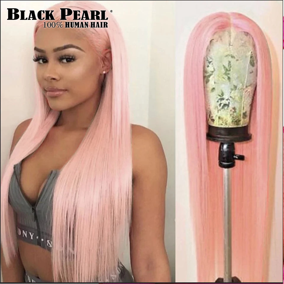 4X4 Transparent Lace Closure 14-28 inch Long Straight Brazilian Hair Wigs On Sale Pink Lace Front Wig Human Hair Wigs For Women