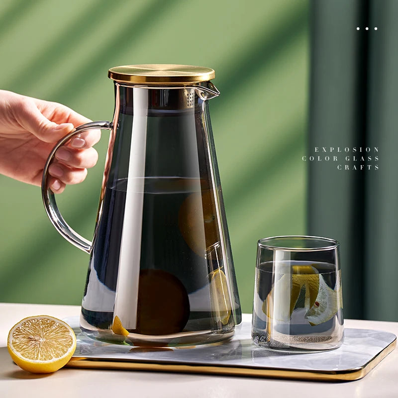 Water Jug Transparent Heat-Resistant Glass Cold Water Kettle And Cups Water Pot With Handle Large Capacity Office Household Jug