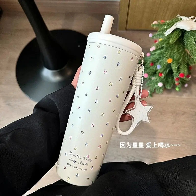 750ML Thermos Bottle with Straw 304 Stainless Steel Coffee Cup Vacuum Flask Thermos Water Bottle Tea Leak-proof Thermos Mug