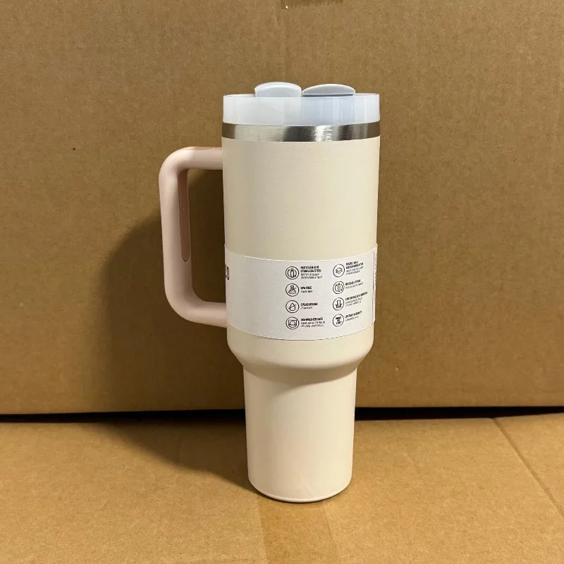 Stainless Steel Car Cup New 40oz Large Capacity Water Cup with Handle and Straw Double-walled Insulated Travel Mug Holiday Gifts