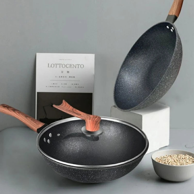Granite Non-Stick Frying Pan Oil-Resistant Kitchen Cookware Scratchproof Base for Gas/Induction Stove Use Home Cookingware