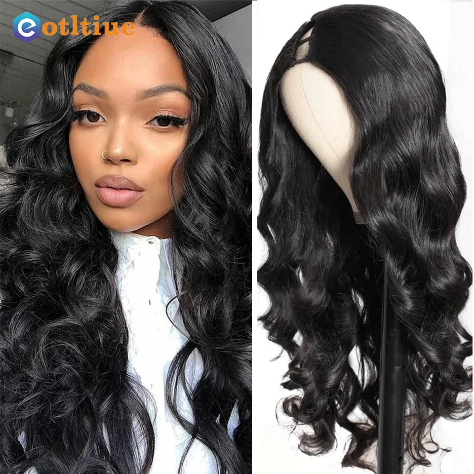 Body Wave V Part Wig 100% Raw Human Hair 34 Inch 250% Peruvian Body Wave Wavy U Part Wigs for Women Beginner Friendly Human Wigs