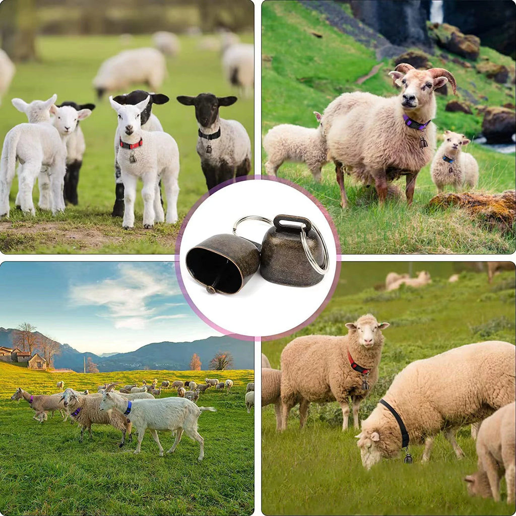 Goat Collars with Bells, Adjustable Nylon Collar Set, Horse Sheep Cow Grazing Copper Bells Pet Anti-Lost Bronze Bell for Animal