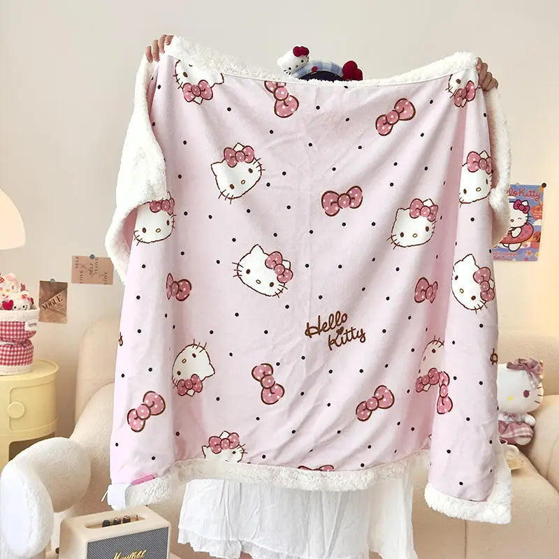 Sanrio New Thickened Plush Blanket Multifunctional Hello Kitty Kuromi Kindergarten Cartoon Nap Blanket Four Seasons Cute Blanket