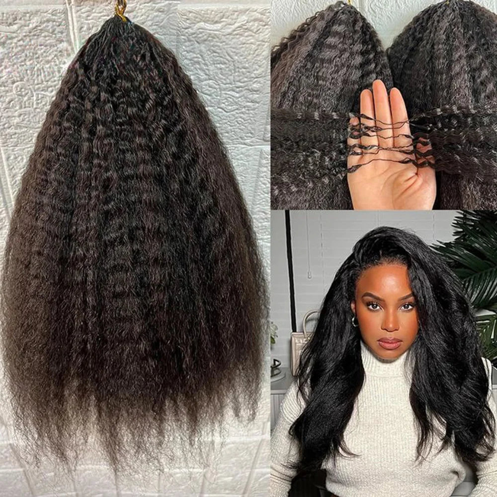 Kinky Straight Feather Crochet Human hair Knotless Pre-Separated Crochet Hair Extension Remy Hair Bundles 100% Human Hair 350G