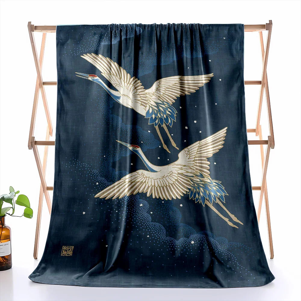 "Elegant Flying Birds Blanket, Night Sky and Star Pattern Throw for Home Decor, Soft Fleece Material, Multiple Sizes Available"