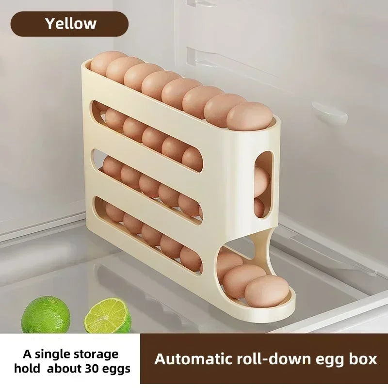 4 Layers Egg Holder for Fridge,Auto Rolling Fridge Egg Dispenser,Egg Rack Large Capacity Egg Organizer Storage for Refrigerator