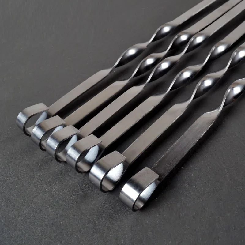 50cm 6Pcs BBQ Skewer Stainless Steel Wide Barbecue Sticks Flat BBQ Fork Outdoor Camping Picnic BBQ Utensil Kitchen Accessories