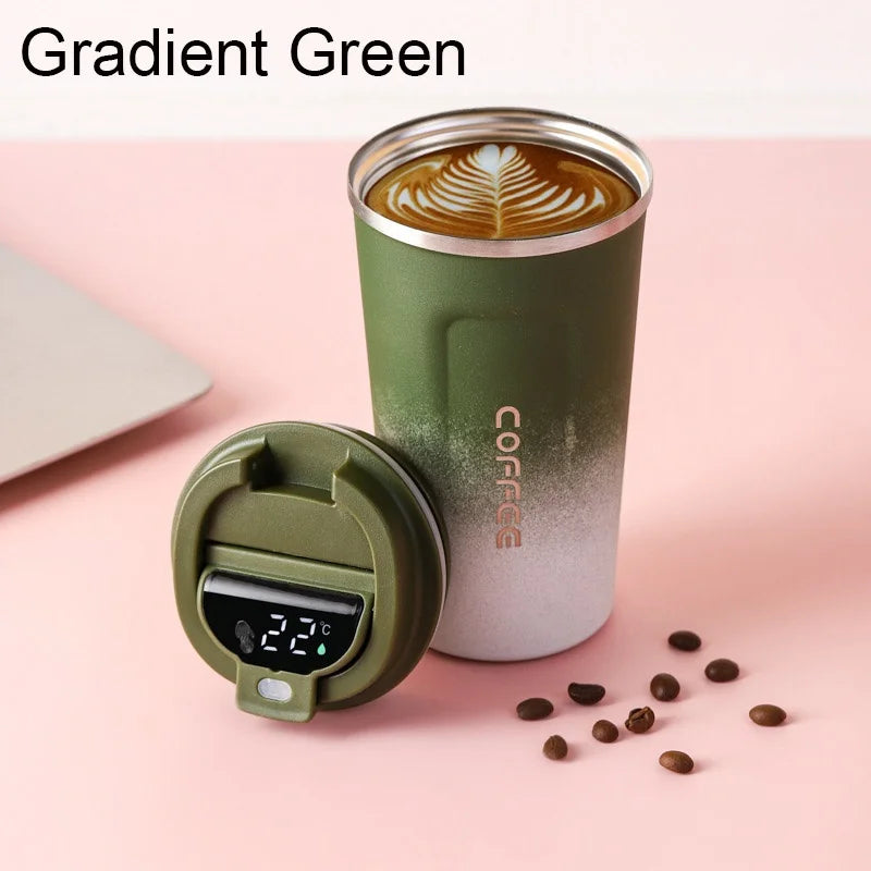 New Intelligent Temperature Measurement Stainless Steel Coffee Cup Thermos Cup Solid Color Gradual Change Optional Portable