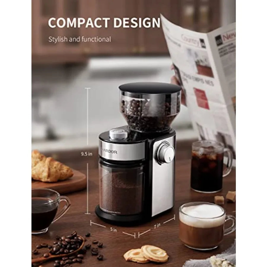 Electric Adjustable Burr Coffee Bean Grinder with 16 Precise Grind Settings for 2-14 Cup Silver