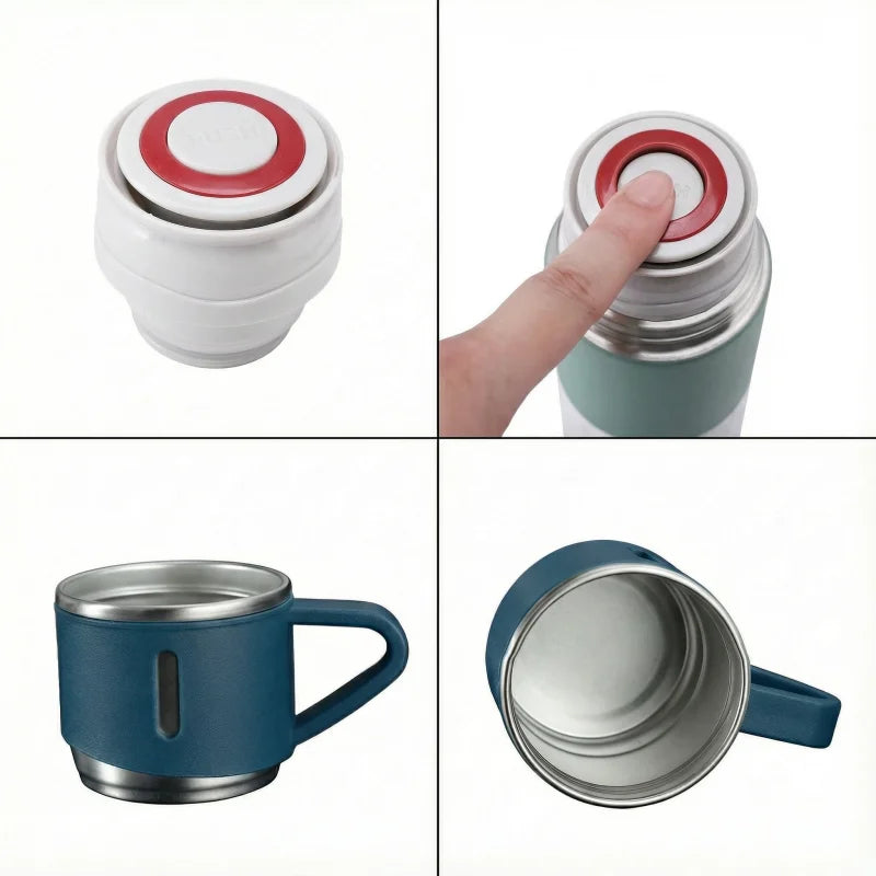 Business Stainless Steel Vacuum Thermos 500ml, 3-Lid Gift Set , Double Wall Insulated for Office Travel Camping Hot Cold Drinks