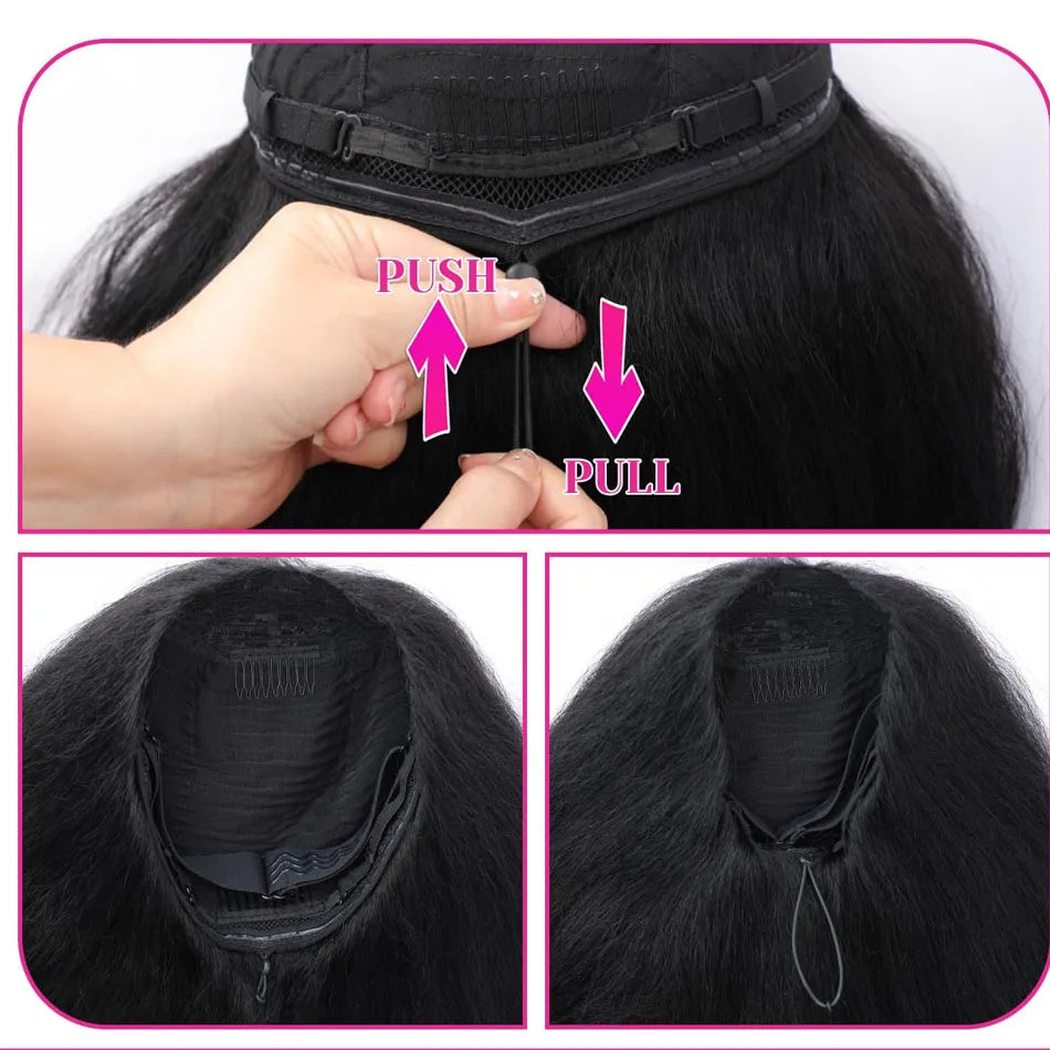 Kinky Straight Half Wig 3 In 1 Half Wig With Drawstring Flip Over Half Wig Yaki Straight Glueless Wigs Ready to Wear 250 Density