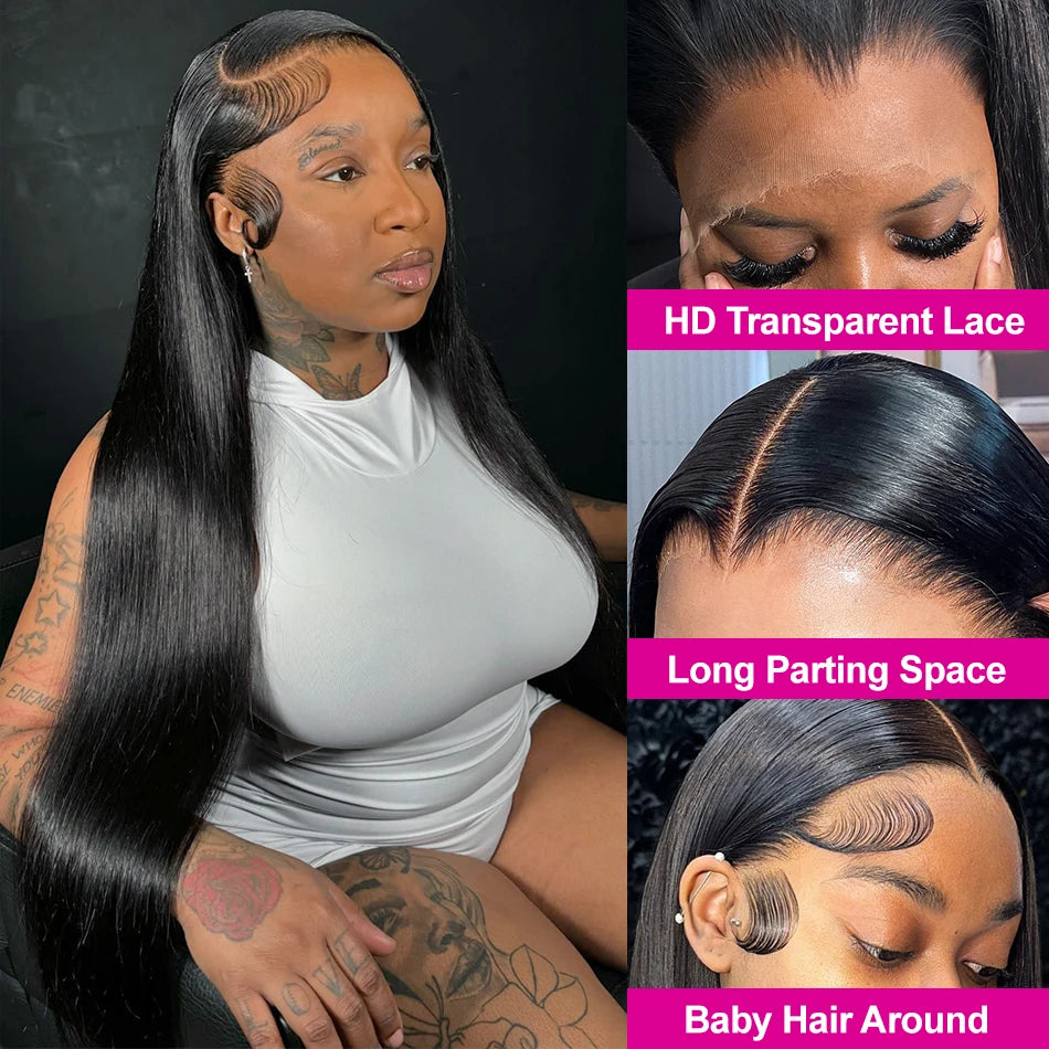 200 Density 13x4 13x6 HD Lace wig Frontal Human Hair Wigs Black Bone  40 Inch Straight Brazilian Virgin Hair  5x5 Glueless Wigs