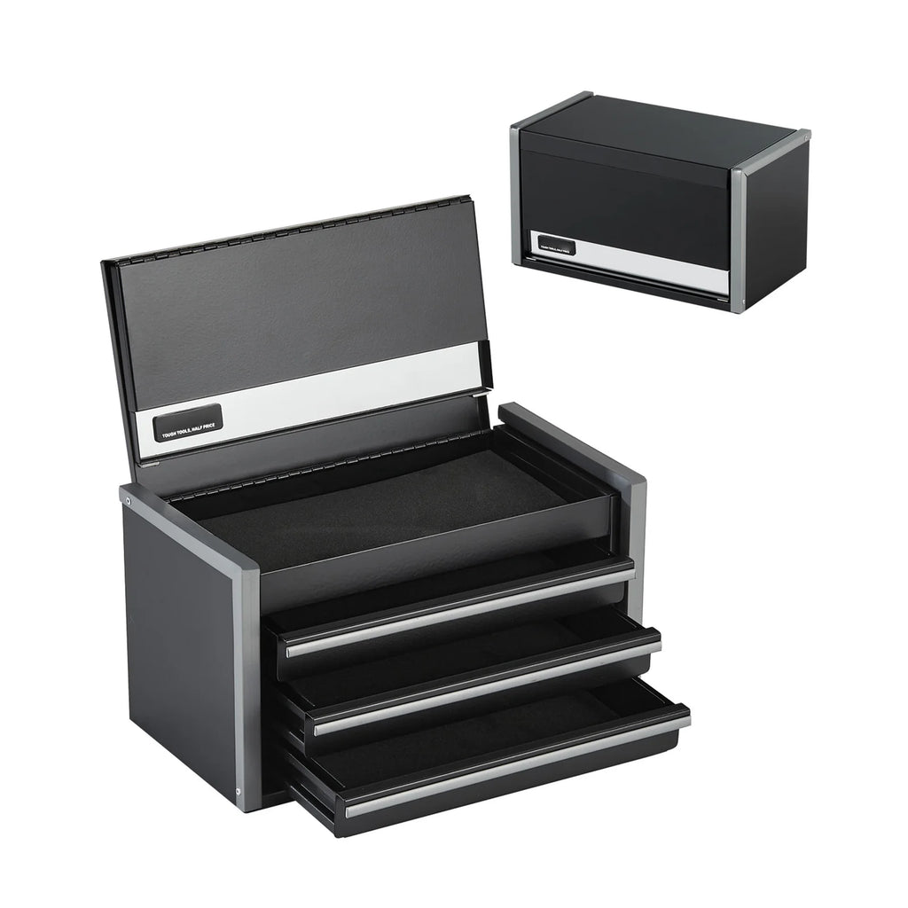 SucceBuy 8.6in 3 Drawers Metal Tool Box Portable Tools Chest with Feet Pads & Ball Bearing Powder Coated Tool Storage for Garage