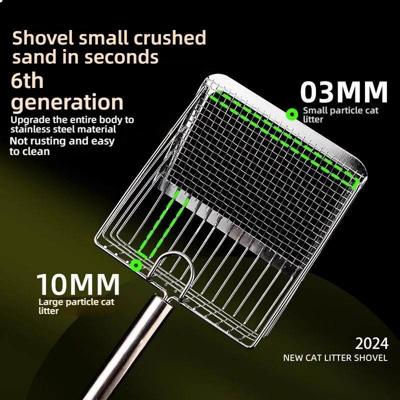 Stainless Steel Cat Litter Scoop, Large Size with Fine Holes | Efficient Pet Waste Shovel for Clumping Bentonite & Ore Litter |
