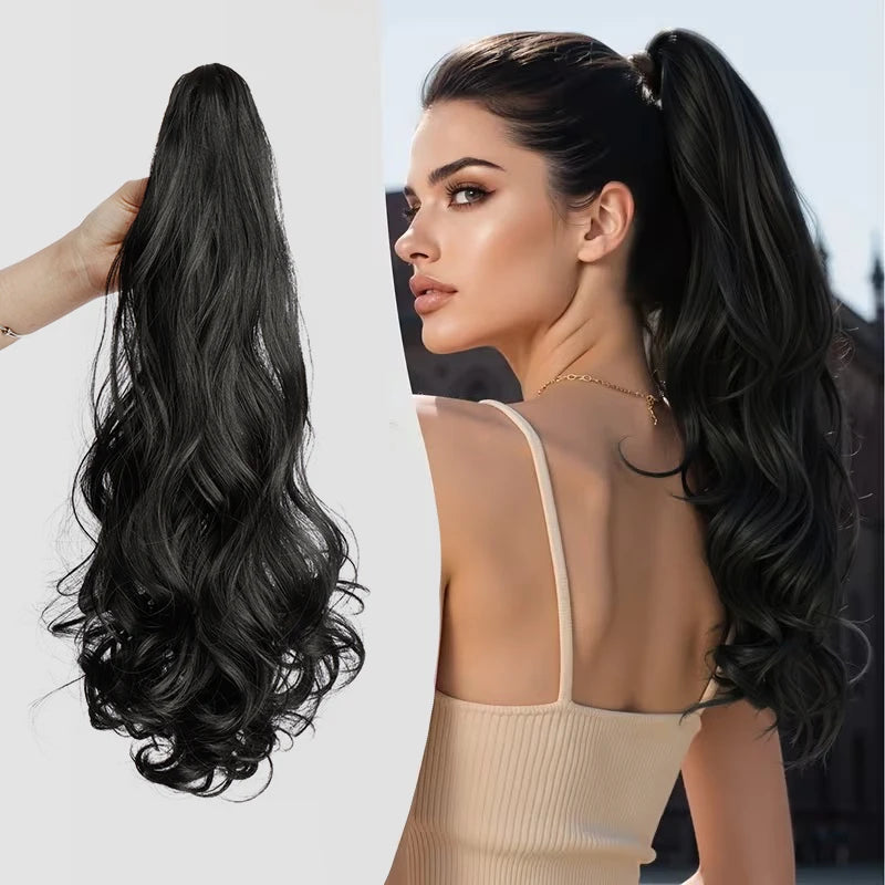 20Inch Synthetic Long Wavy Curly Ponytail Hair Extension Claw Clip in Elegant Volume Fulffy Hairpiece for Women