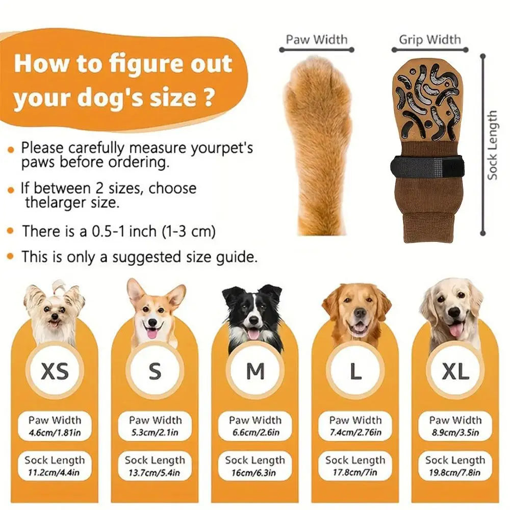4PCS Anti-Slip Cozy Dog Socks Adjustable Band Anti-Scratch Paw Protection Socks Soft Cotton Strong Grip Pets Knitted Socks