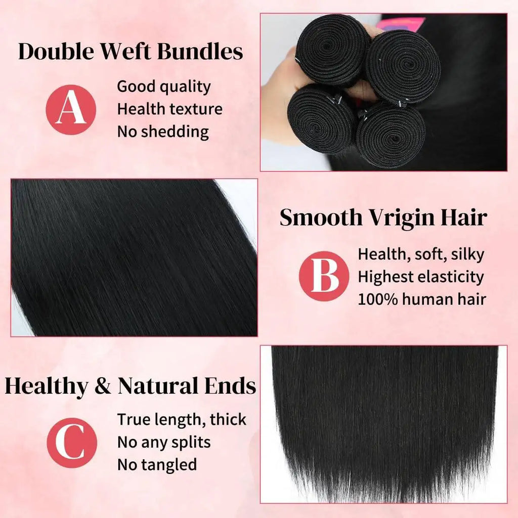 14A Raw Straight Human Hair Bundles 100% Human Hair Bundles 30 40 Inch Unprocessed Black Virgin Hair Extensions Bundles Quality