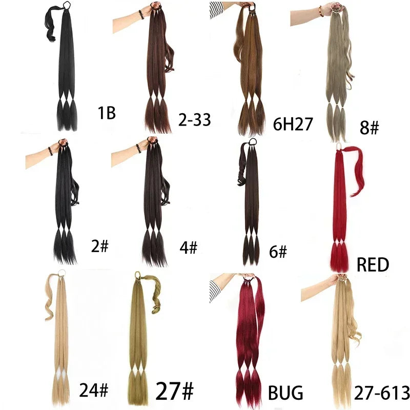 30'' Braids Ponytail Extensions Long DIY Braided Hairpiece Ponytail for Women Synthetic Heat-resistant Braid Fake Tail Wine Red