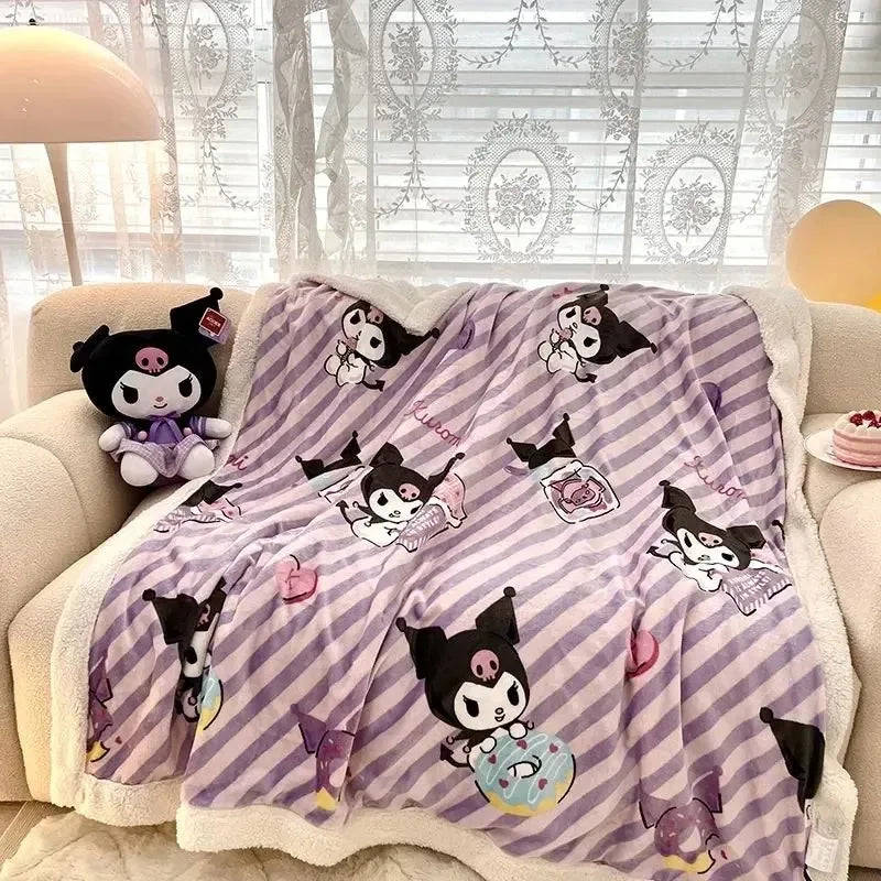 Kuromi Anime Blanket Kawaii Furry Blankets And Throws Blankets For Winter Custom Blanket Bed Blanket Microfiber Fabric Home