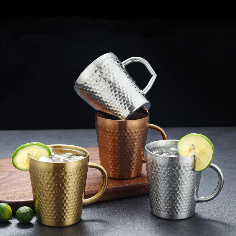 Gold 304 Stainless Steel Beer Mug Water Cups with Handle Coffee Milk Juice Mugs Summer Bar Tool Anti-scalding for Kitchen Drink