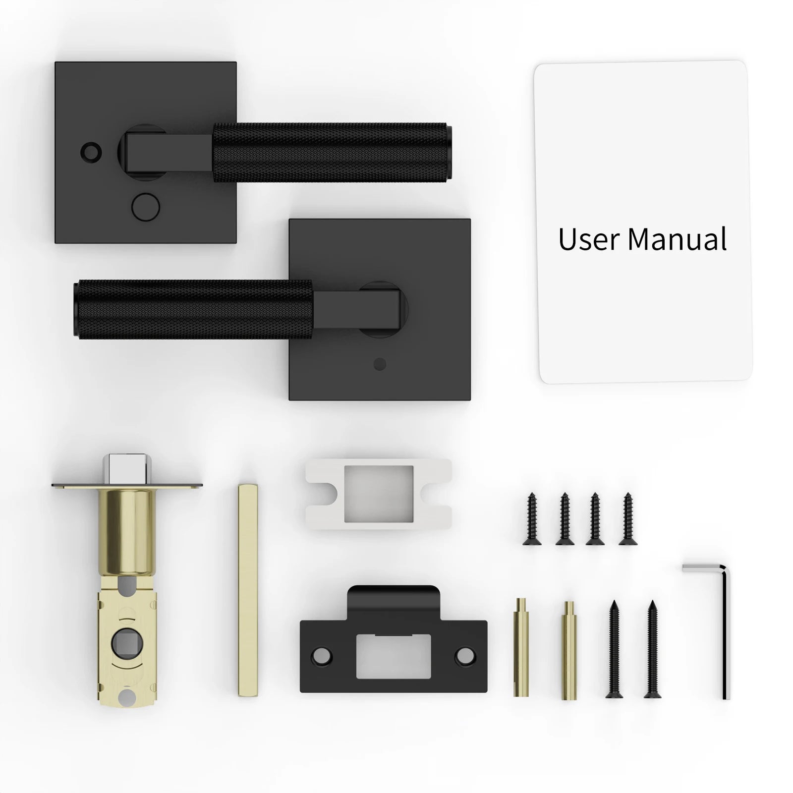 Viladepot Privacy Door Handle Rear Knurled Handle Lever Matte Black Square Base Bedroom Bathroom Door Lock Reversible