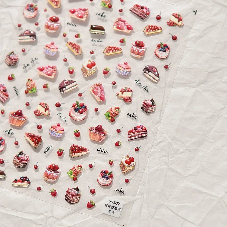 Lovely Animal Graffiti Cat Claw Rabbit Bunny Bear Dog Flower Fruit Dim Sum Candy Sunflower Adhesive 5D Nail Art Stickers Decal