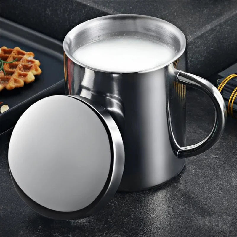 500ML Double Wall Anti Scalding Coffee Mug Insulated Portable Stainless Drink Cup Drinking Cup Steel Polishing Beer Tea Juice