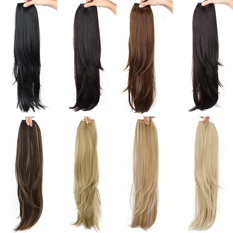 22Inch Synthetic V-Shape Long Straight Hair Extension Layered Hairpiece Natural Invisible Everyday Wear for Women Daily Party
