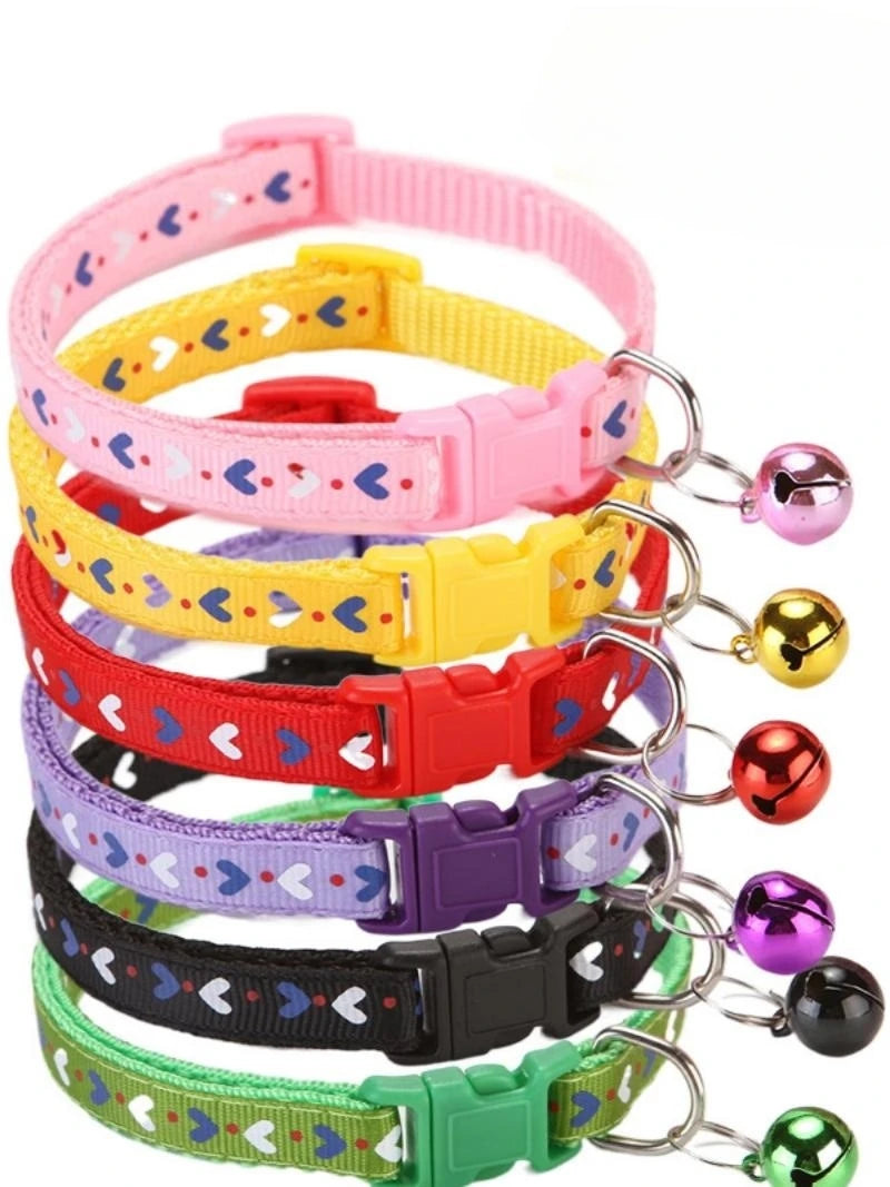 1pc Fashion Pet Dog Collar Colorful Pattern Heart Cute Bell Adjustable Collars For Dog Kitten Diy Small Animal Pet Accessories