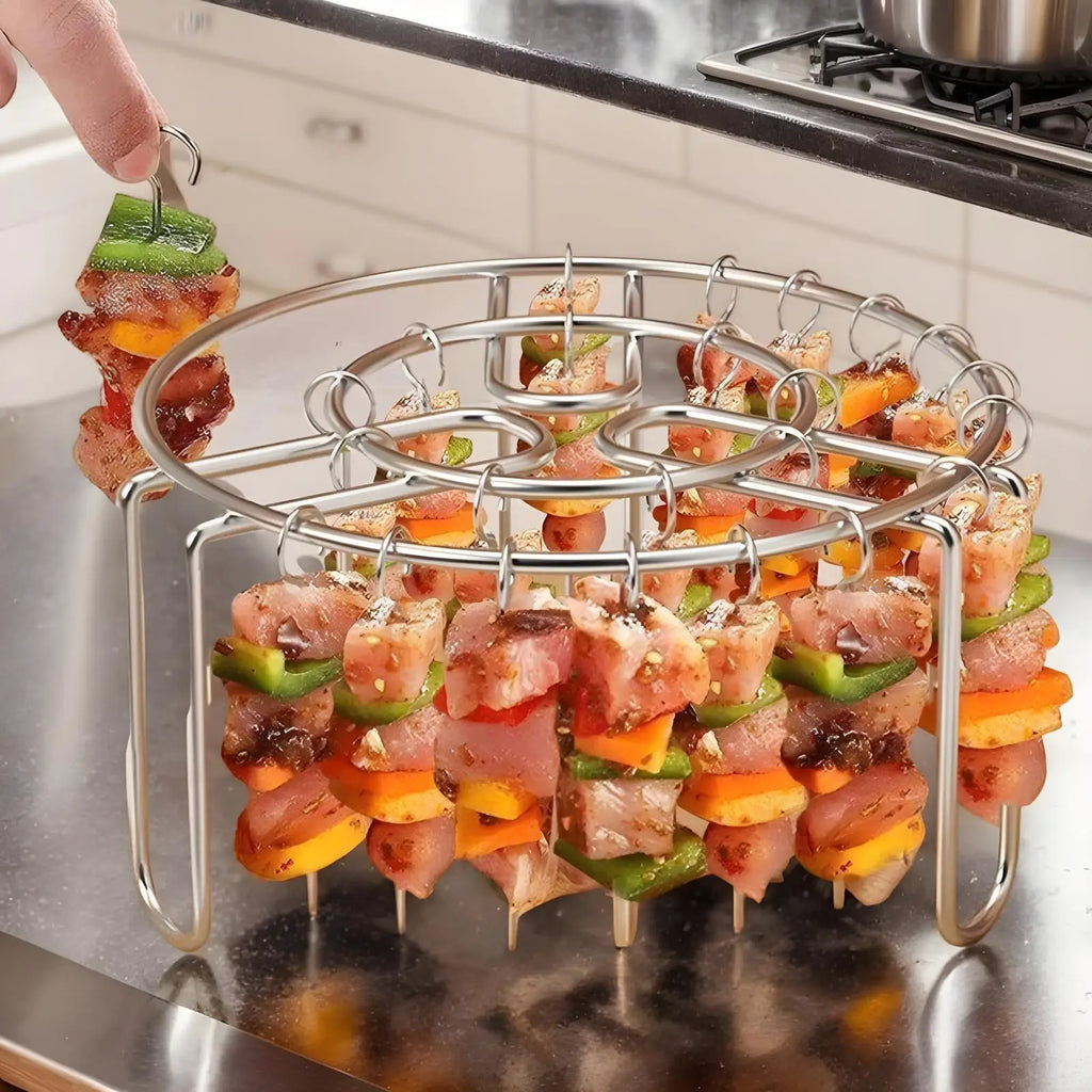 24 Skewer Air Fryer Grill Rack Heat-Resistant Oven Hanging Rack Stainless Steel BBQ Skewer Rack For Home Restaurant