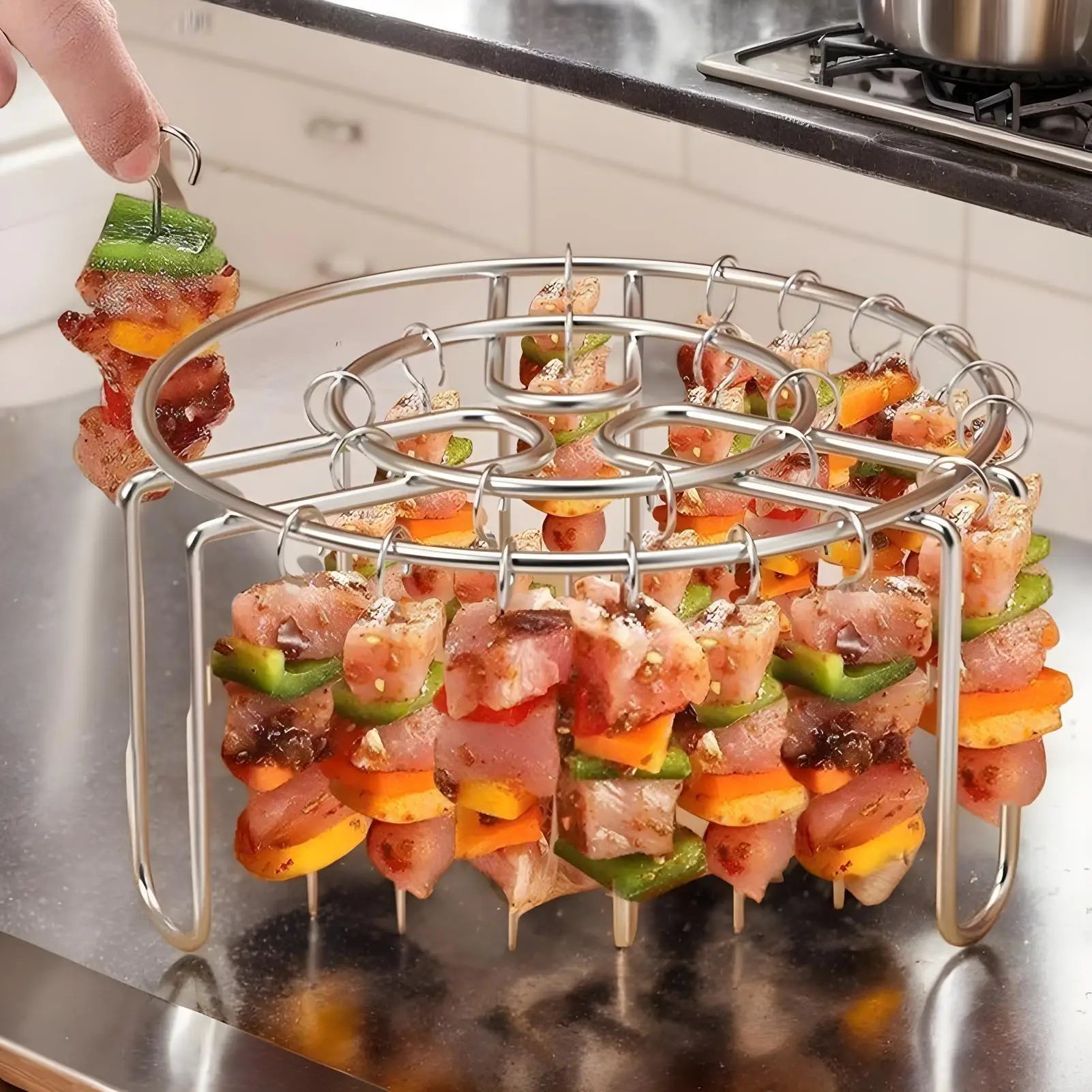 24 Skewer Air Fryer Grill Rack Heat-Resistant Oven Hanging Rack Stainless Steel BBQ Skewer Rack For Home Restaurant