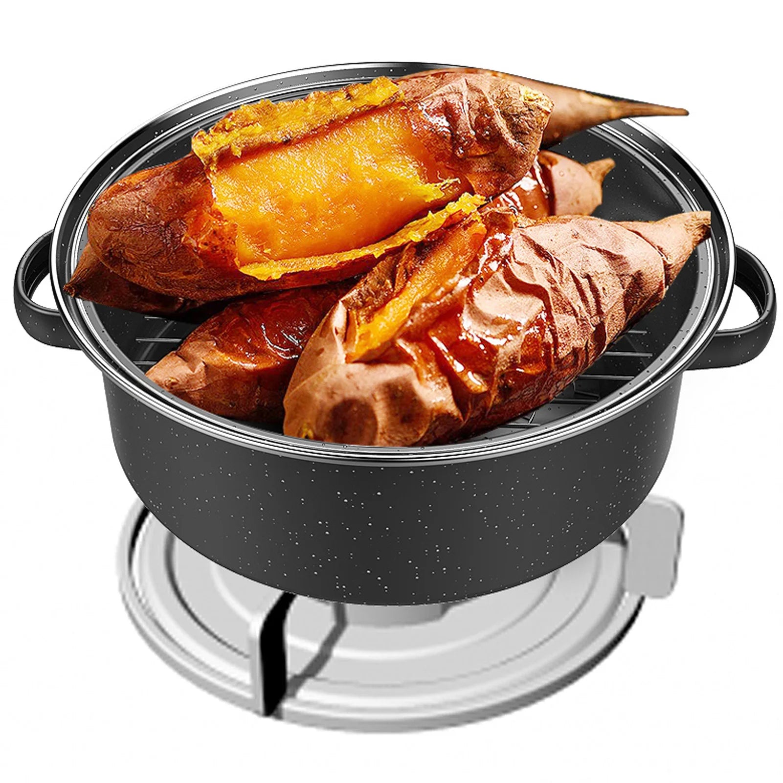 Oven Pans Roasting Pan Black Non Stick BBQ Pot Speckled Finish Household Roast Pan With Lid for Roasted Sweet Potatoes Chestnuts