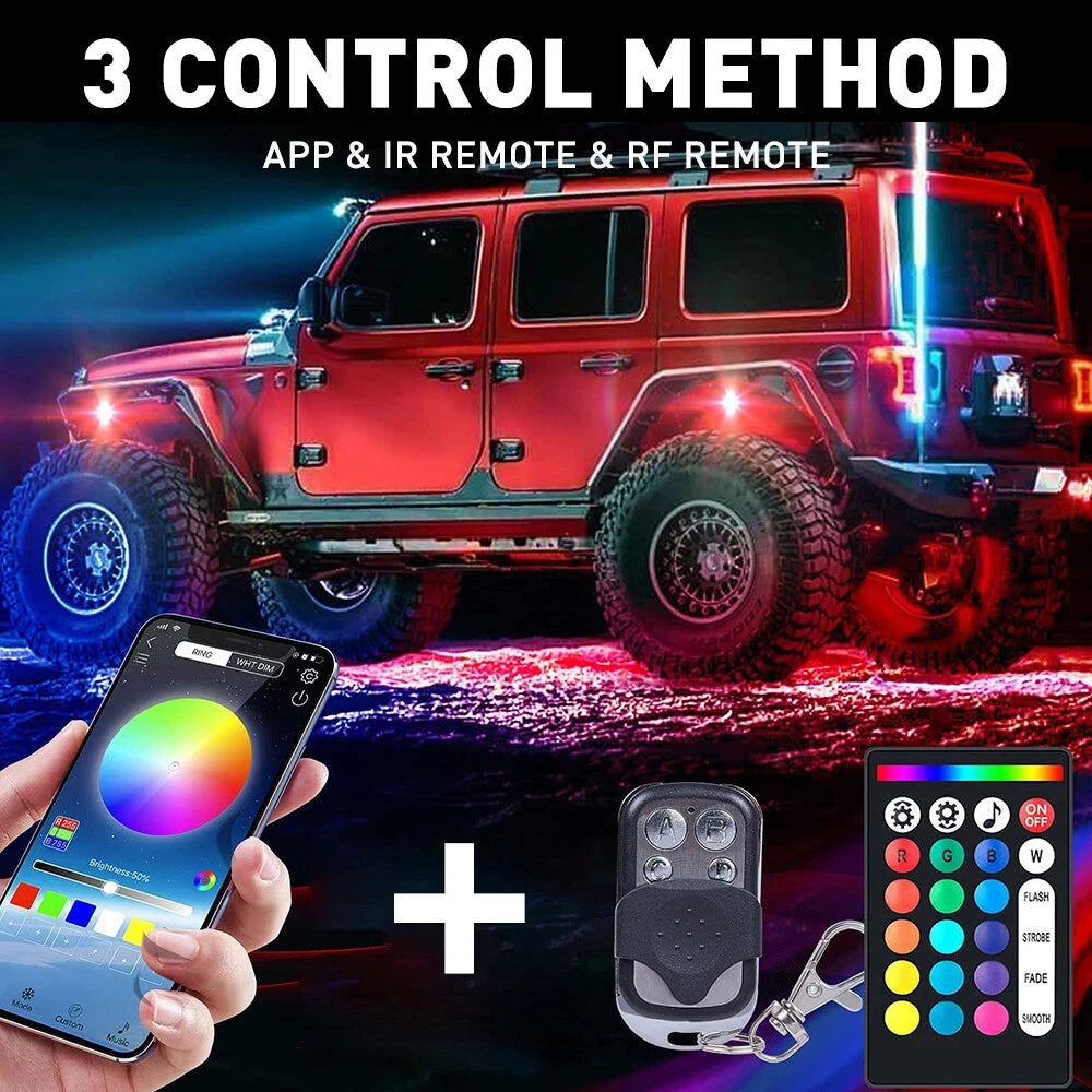 High Quality 8Pods RGB LED Rock Lights APP Control For Jeep Off-Road Truck UTV ATV Underbody Wheel Lights Car LED Chassis Strip