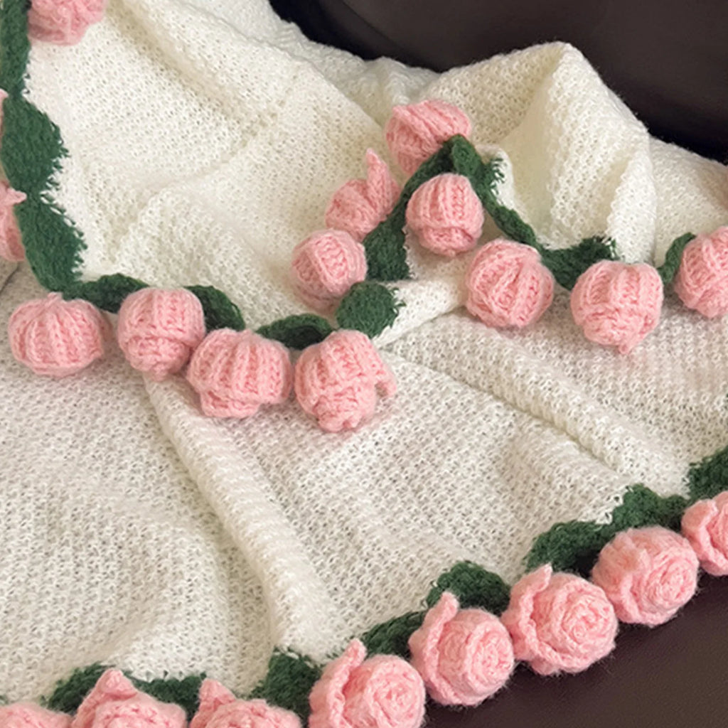 Finished Woven Blanket Rose Flower Blanket Bouquet Blanket Crochet Flower Bouquet Blanket Wedding New Year Valentine's Day Gifts