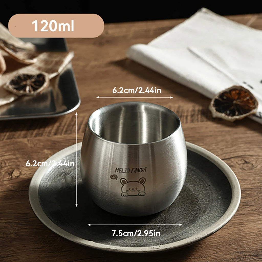 120ML Double Layer Kids Water Cup Cute 304 Stainless Steel Milk Coffee Mug Durable Anti Drop Anti Scalding Children Water Cup