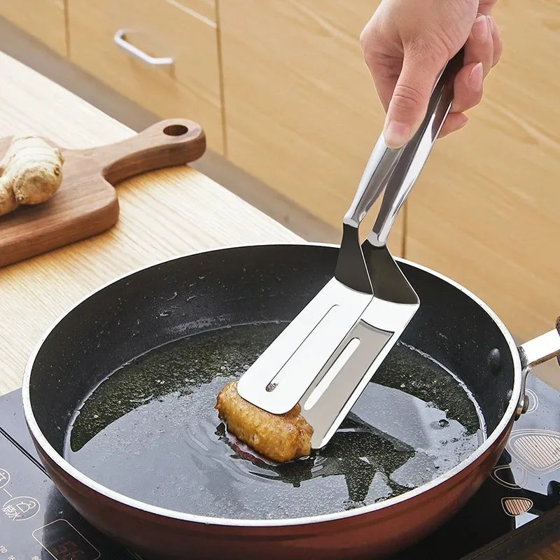Stainless Steel Frying Shovel Clips Multifunctional Steak BBQ Tongs Frying Fish Spatula Clip  Household Kitchen Tool Bread Clamp