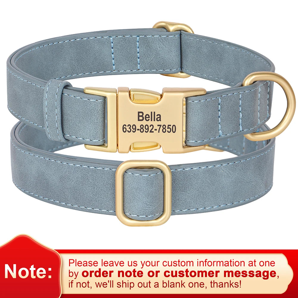 Personalized Dog Collar PU Leather Dog Collars Free Custom Metal Buckle Pet Necklace for Small Medium Large Dogs Pitbull Bulldog