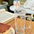 250ML transparent ins with handle glass cup stylish women's summer juice drink cup  striped with lid straw cup