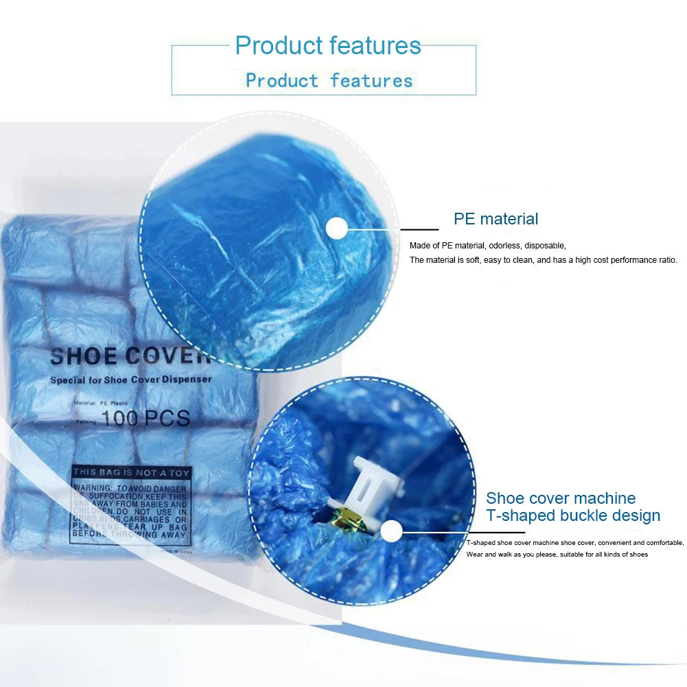 100Pcs T Buckle Disposable Shoe Cover Dustproof Anti-slip Overshoe for Home Office Automatic Dispenser Compatible Shoe Protector