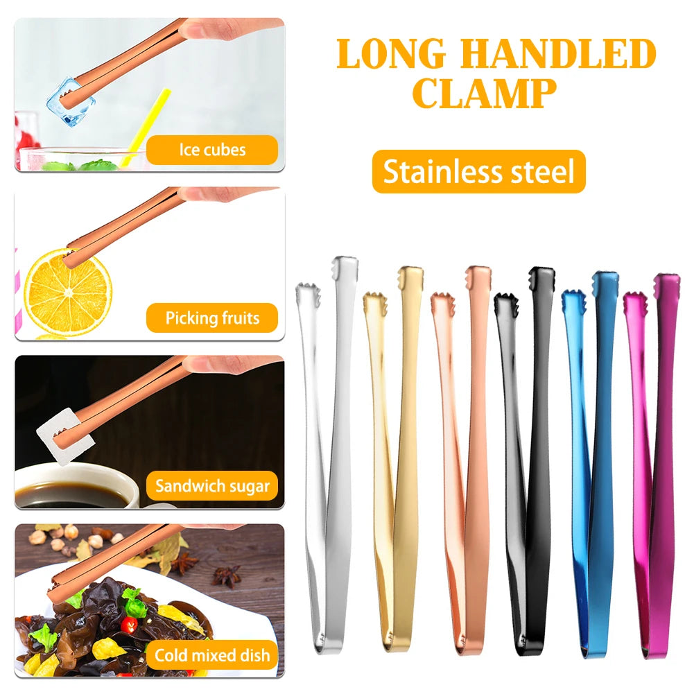 3pcs Sugars Cubes Tong Stainless Steel Ice Cubes Clip Tong Multipurpose Long Handle Tweezers Bbq Food Serving Clamp For Kitchen