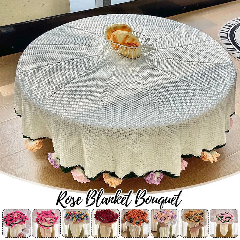 80/110cm Crocheted Rose Bouquet Blanket Finished Product Hand Knitted Flower Bouquet Blankets Home Decor Bed Sofa Throw Blanket
