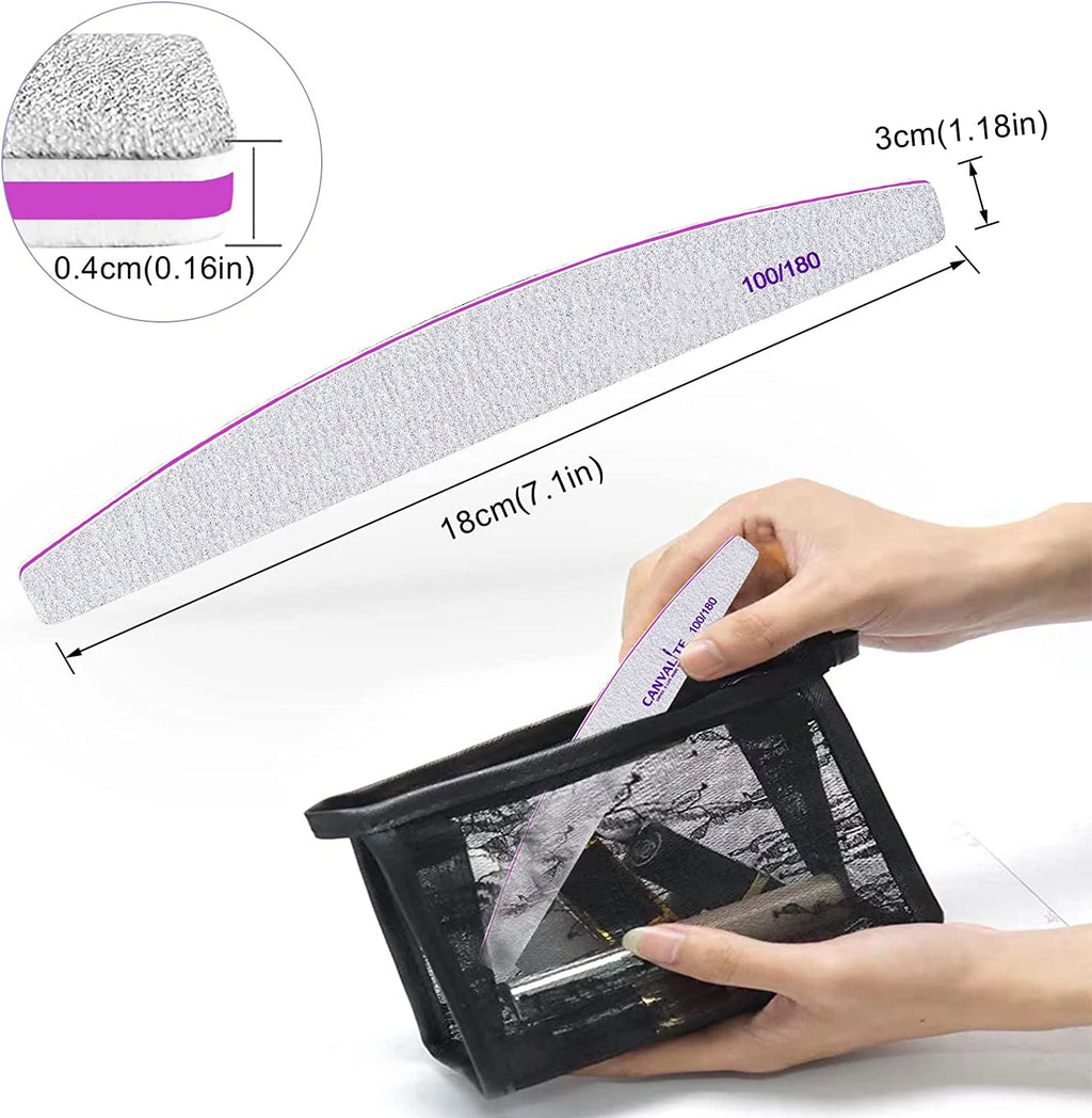 Professional Nail File 2-Pack Reusable Double-Sided Sandpaper (100/180 Grit) Manicure Tools for Home and Salon Use